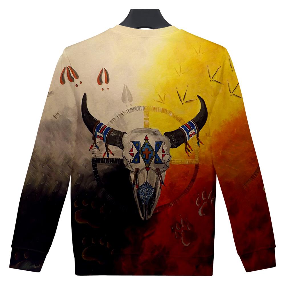 Native American 3D Bison Skull Native American Design 3D  Sweatshirt - Powwow Store