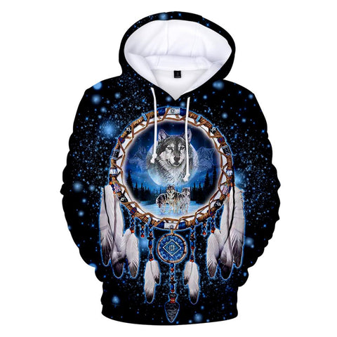 Galaxy Wolf Dreamcatcher Native American All Over Hoodie - Powwow Store