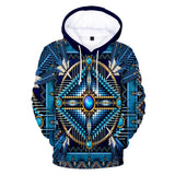 Native American Mandala Pattern Blue All Over Hoodie - Powwow Store