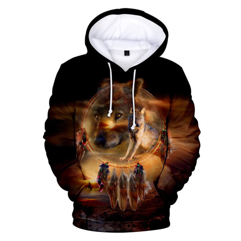 Wolf Dreamcatcher Native American All Over Hoodie no link - Powwow Store