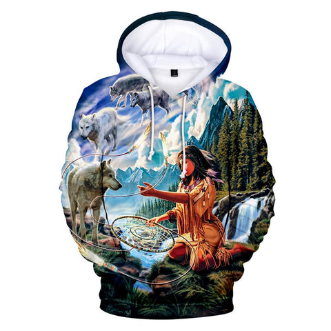 Wolf, Dreamcatcher & Native Women All Over Hoodie - Powwow Store