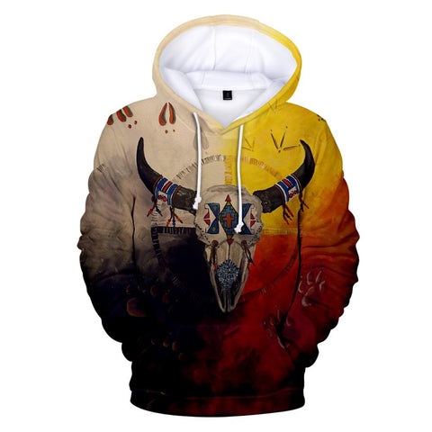 Native American 3D Bison Skull Unique All Over Hoodie - Powwow Store