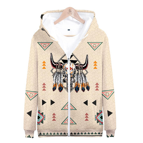 Native American Pride Bison Printed 3D Zipper Hoodie