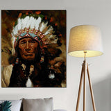YWDECOR Abstract Native  indian Feathered Portrait Canvas Painting Poster and Print Pop Art Wall Picture for Living Room F5993