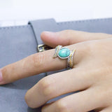 Vintage Jewelry Silver Color Feather Turquoises Ring