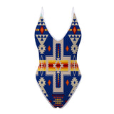 GB-NAT00062-04 Navy Tribe Design Native American Women’s One Piece High Cut Swimsuit