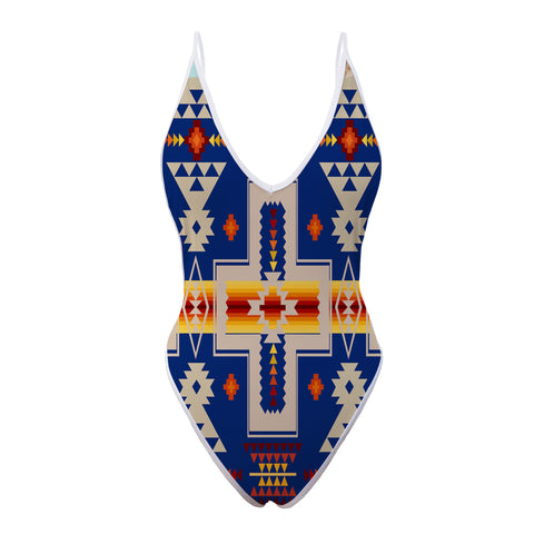 Powwow Store gb nat00062 04 navy tribe design native american women s one piece high cut swimsuit