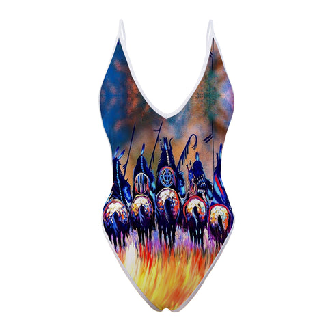 Powwow Store gb nat00013 5 warriors native american women s one piece high cut swimsuit