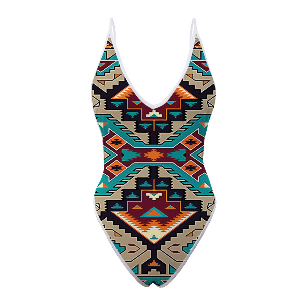 GB-NAT00016  Native American Culture Design Women’s One Piece High Cut Swimsuit - Powwow Store
