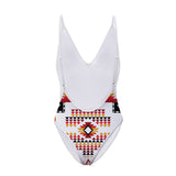 Powwow Store gb nat00075 white tribes pattern native american women s one piece high cut swimsuit