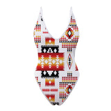 Powwow Store gb nat00075 white tribes pattern native american women s one piece high cut swimsuit