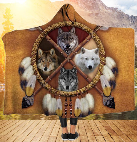 Wolves Dreamcatcher Hooded Blanket - Powwow Store