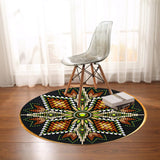 Naumaddic Arts Green & Orange Cross Rosette Native American Design Round Carpet