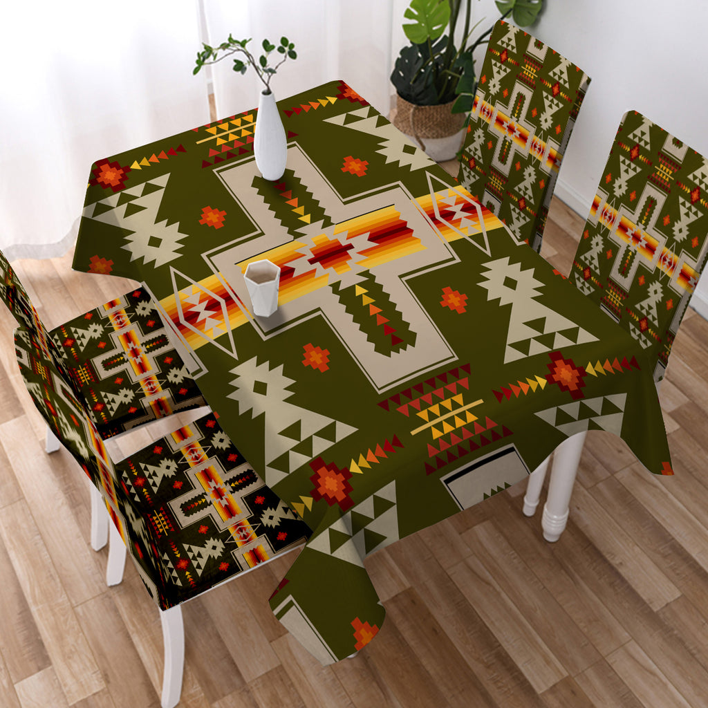 NAT00062-12 Dark Green Tribe Design Native American Tablecloth