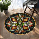 Naumaddic Arts Green & Orange Cross Rosette Native American Design Round Carpet