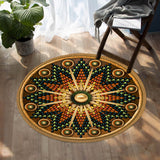 Naumaddic Arts Brown Native American Design Round Carpet - Powwow Store