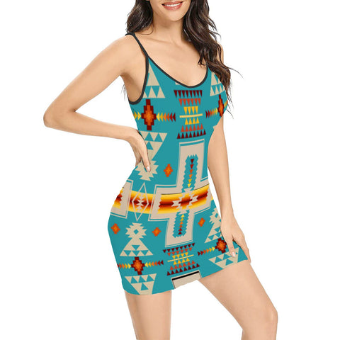 Powwow Store gb nat00062 05 turquoise tribe design fitted slip dress