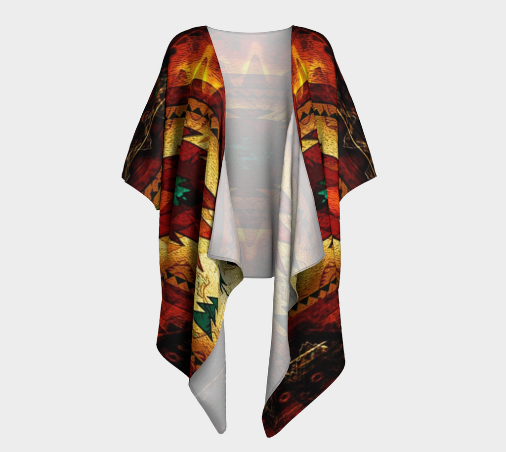 United Tribes Brown Design Native American Draped Kimono