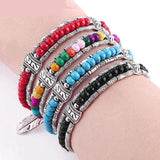 Tibetan Silver Feather Colorful Beads Charm Native American Bracelet & Bangle - Powwow Store