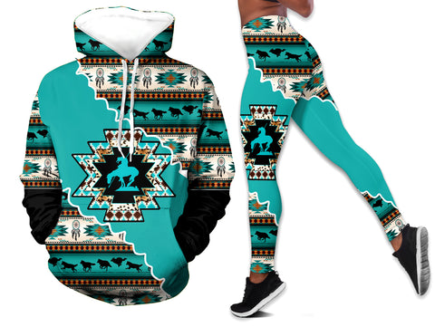 Powwow StoreHLS0033 Pattern Blue Pattern  Hoodie Legging Set