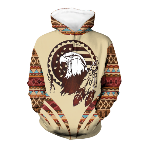 Powwow StoreGBNAT00664  Eagle Pattern Brown Native 3D Hoodie