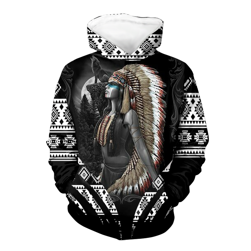 Powwow StoreHD00047 Girl Native 3D Hoodie