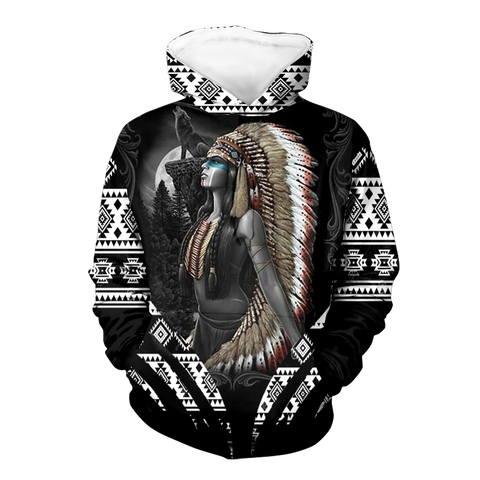 Powwow StoreHD00047 Girl Native 3D Hoodie