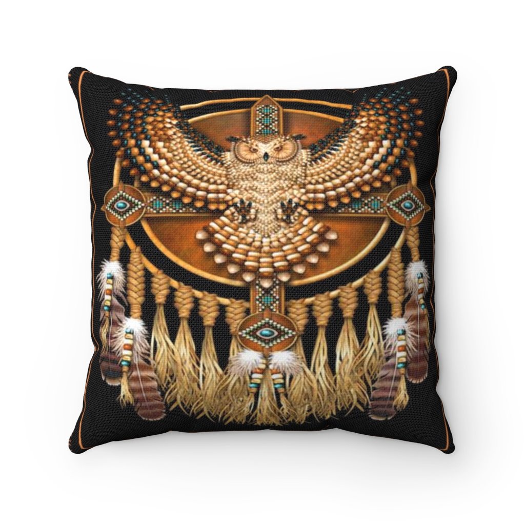 Golden Owl Dreamcatcher Native American Spun Polyester Square Pillow