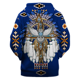 Powwow Storehd00036 pattern blue headdress native 3d hoodie