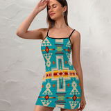 Powwow Store gb nat00062 05 turquoise tribe design fitted slip dress