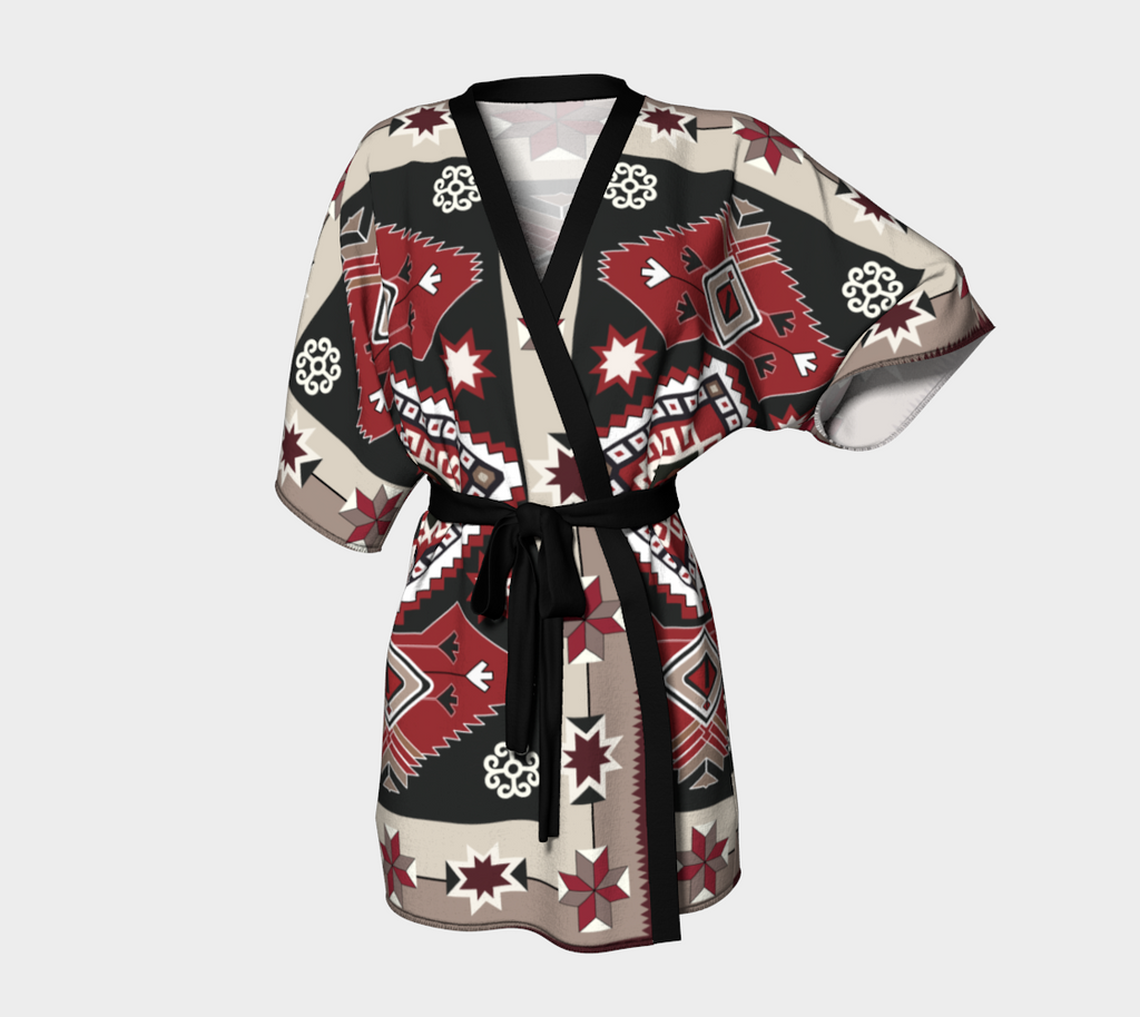 Ethnic Tribal Red Brown Pattern Native American Kimono Robe