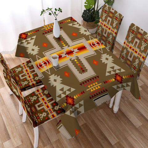 GB-NAT00062-10 Light Brown Tribe Design Native American Tablecloth