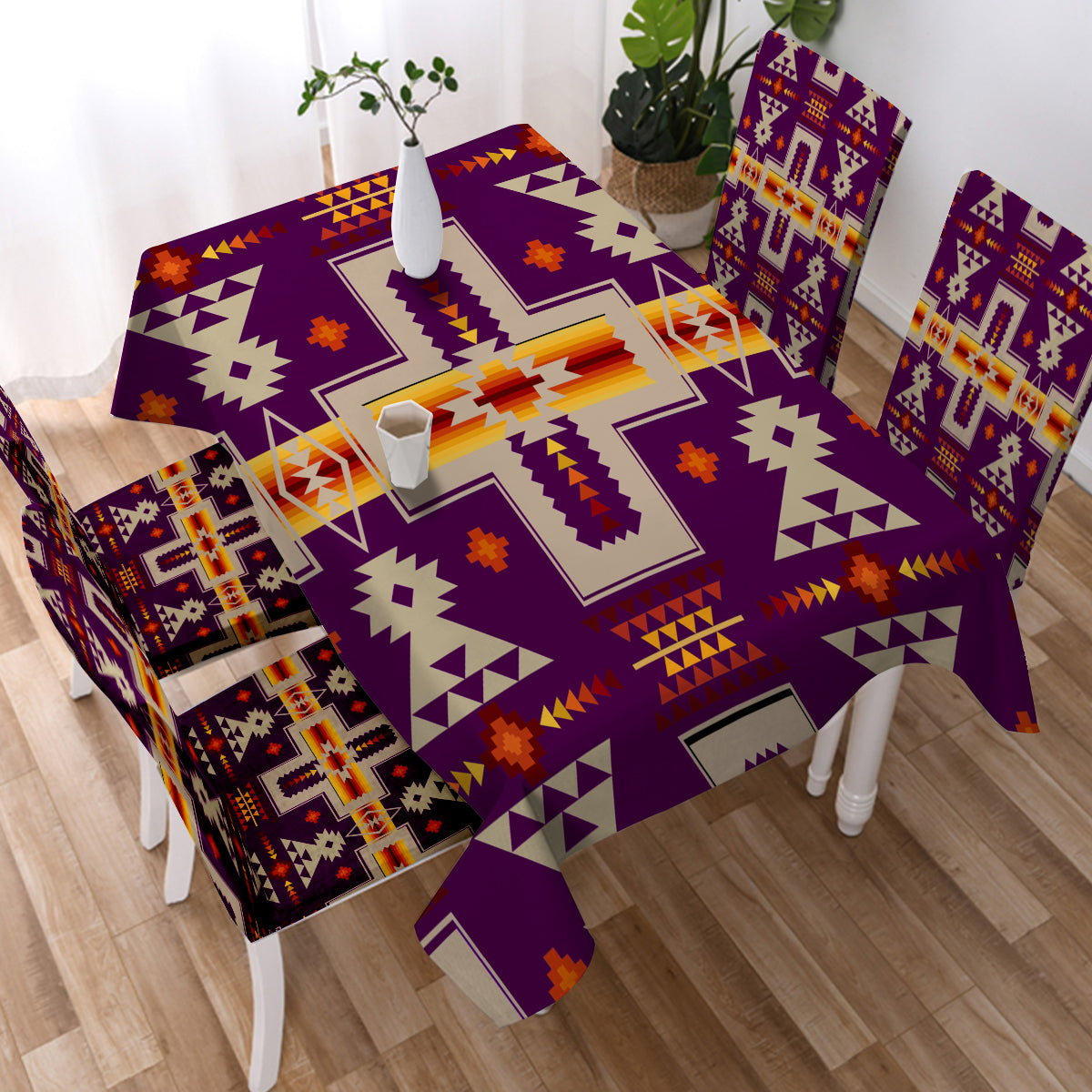 GB-NAT00062-09 Purrple Tribe Design Native American Tablecloth - Powwow Store