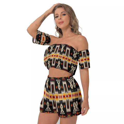Powwow Store gb nat00062 01 black tribe off shoulder t shirt shorts suit