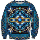 Mandala Blue Flower Native American Design 3D Sweatshirt - Powwow Store