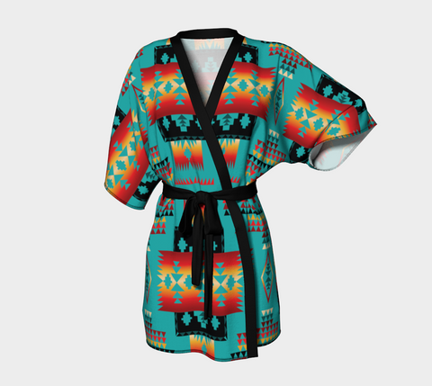 Blue Native Tribes Pattern Native American Kimono Robe