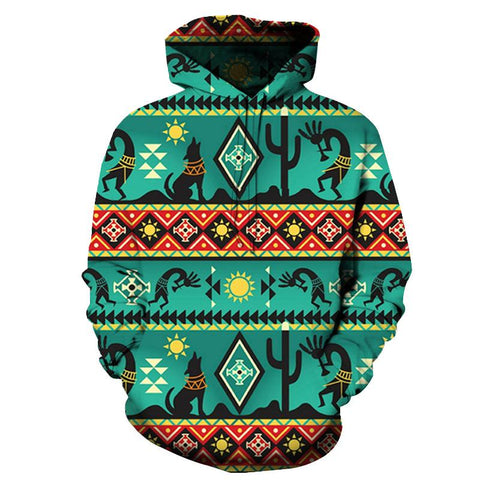 Kokopelli Myth Green Native American Hoodie - Powwow Store