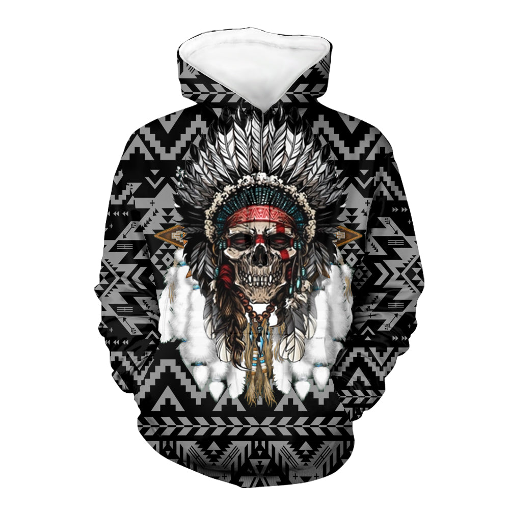 Powwow StoreGBNAT00643 Skull Chief  Pattern Native 3D Hoodie