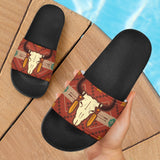 Brown Bison Skull Native American Slide Sandals - ProudThunderbird