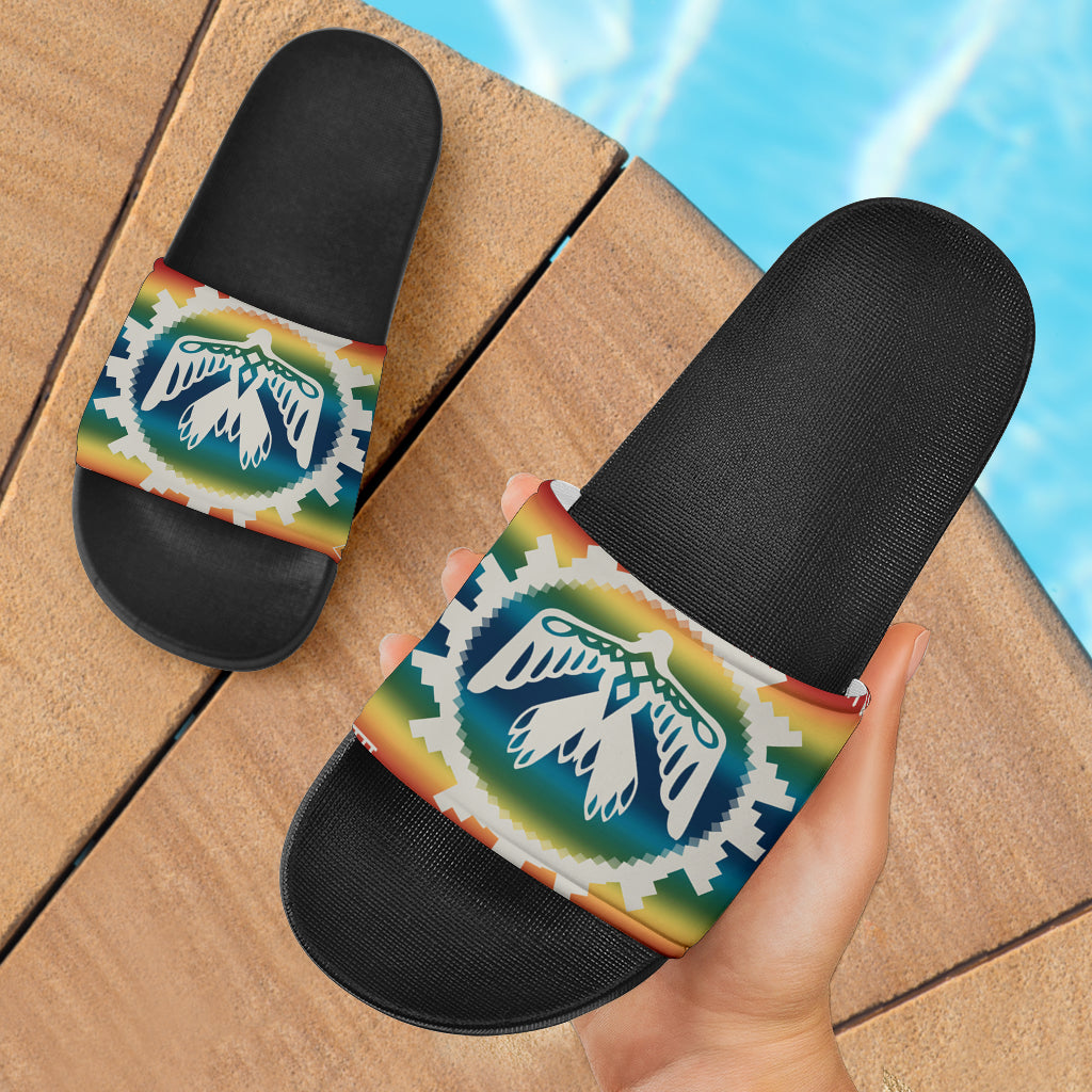 GB-NAT00077-SAND01 Thunderbird Rainbow Native American Slide Sandals