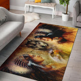 Native Women With Wolf Native American Area Rug no link