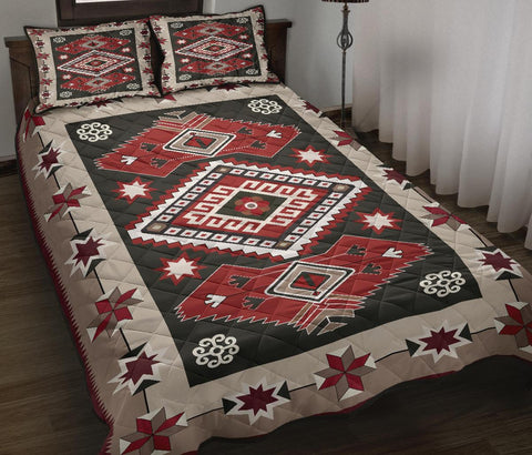 Tribal Red Brown Pattern Native American Quilt Bed Set - Powwow Store