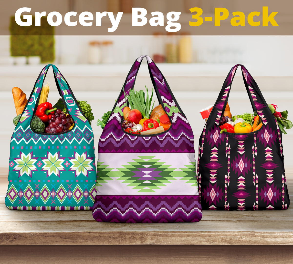 Powwow StorePattern Grocery Bag 3Pack SET 55