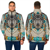 Powwow StoreGBNAT00069B Blue Mandala Wolf Men's Padded Jacket