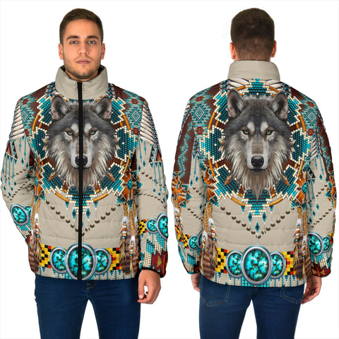 GB-NAT00069B Blue Mandala Wolf Men's Padded Jacket