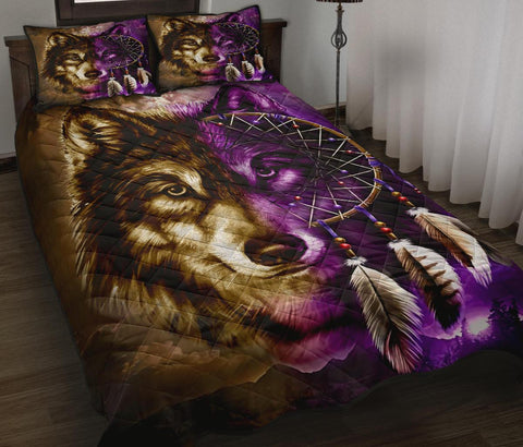 Purple Wolf Dreamcatcher Native American Quilt Bed Set - Powwow Store