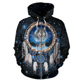 Galaxy Dreamcatcher Wolf Native American Zipper Hoodie - Powwow Store