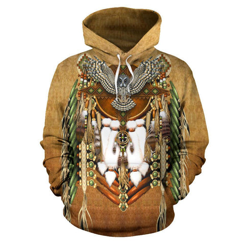 Snow Owl Dreamcatcher Breastplate Native American All Over Hoodie - Powwow Store