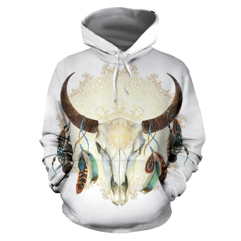 Mandala White Bison Native American All Over Hoodie - Powwow Store