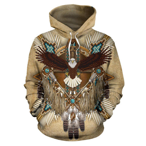 Naumaddic Arts Owl Dreamcatcher Brown Native American All Over Hoodie - Powwow Store